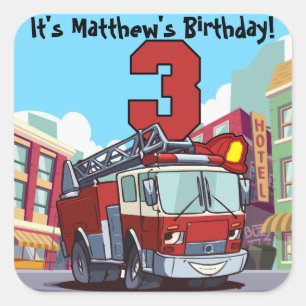 3e 'Birthday Fire Truck' Vierkante Sticker