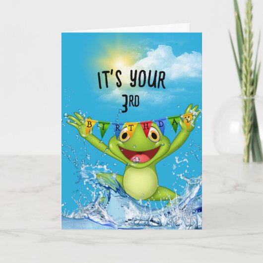 3e Birthday Jumping Frog in Water Kaart (Voorkant)