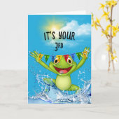 3e Birthday Jumping Frog in Water Kaart (Gele Bloem)