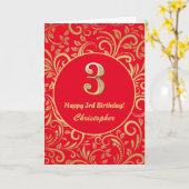 3e Birthday Red en Gold Floral Pattern Kaart (Gele Bloem)