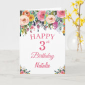 3e Birthday Waterverf Floral Flowers Pink Card Kaart (Gele Bloem)