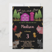 3e Black Red Farm Dieren Verjaardag Uitnodigingen (Voorkant)