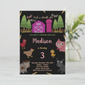 3e Black Red Farm Dieren Verjaardag Uitnodigingen (Staand voorkant)