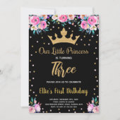 3e bloemenkroon glitter prinses verjaardag kaart (Voorkant)