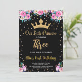 3e bloemenkroon glitter prinses verjaardag kaart (Staand voorkant)