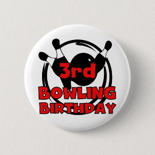 3e Bowling Verjaardag Tshirts en geschenken Ronde Button 5,7 Cm