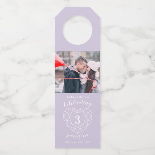 3e bruiloft Jubileum foto kristal edelsteen hart Flessenhanger (Voorkant)