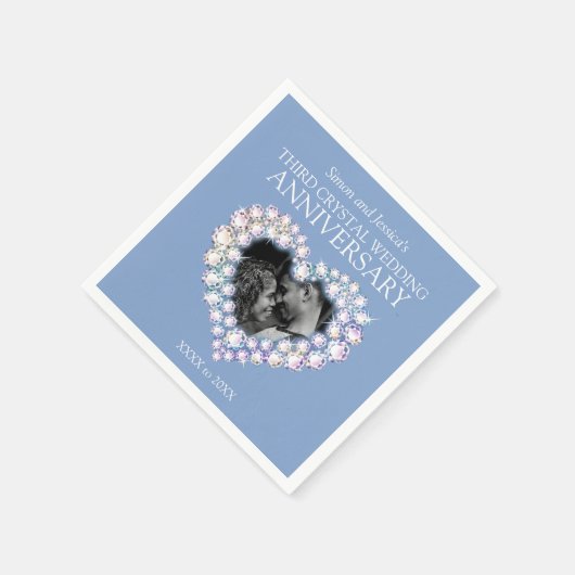 3e bruiloft jubileum hart aangepaste foto blauw servet (Hoek)