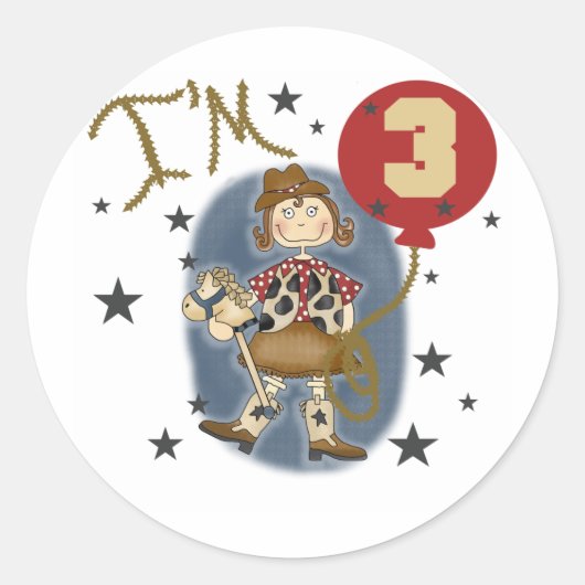 3e Cowgirl op feestdag in overhemden en cadeautjes Ronde Sticker (Voorkant)