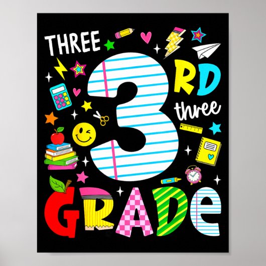 3e derde klas retro kleurrijke terug naar school poster (Voorkant)