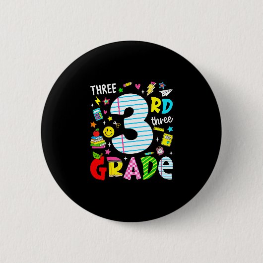 3e graad retro kleurrijke terug naar school ronde button 5,7 cm (Voorkant)