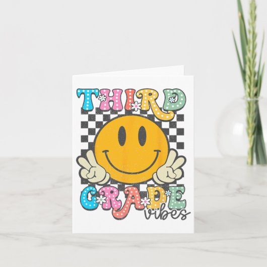 3e Graad Vibes Retro Smile Face Teacher Kinder Ter Kaart (Voorkant)
