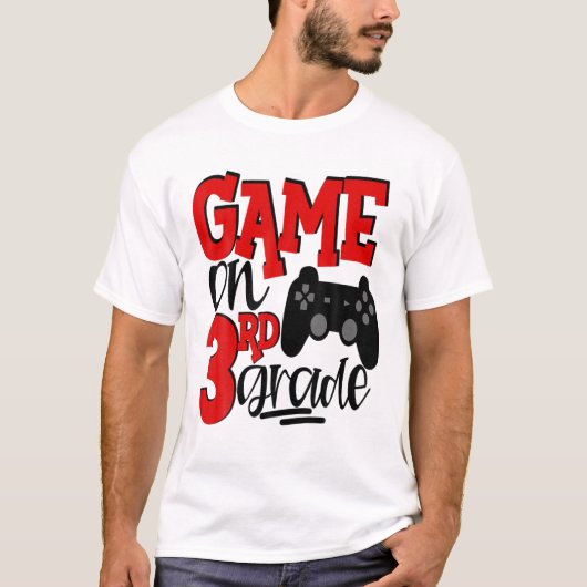 3e gradengamer Videogames 1e dag school rood T-shirt (Voorkant)