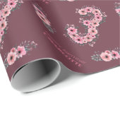 3e grote bruidsdag Girl Pink Flowers Green Foliage Cadeaupapier (Rol Hoek)