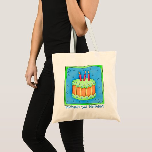 3e Happy Birthday Cake Name Personalized Boy Gift Tote Bag (Voorkant (product))