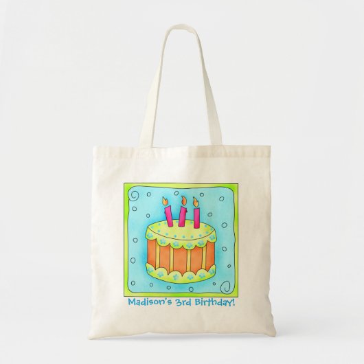 3e Happy Birthday Cake Name Persoonlijke Gift Bag Tote Bag (Voorkant)