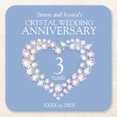 3e huwelijksverjaardag Hart Custom Light Blue Kartonnen Onderzetters (Voorkant)