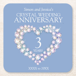 3e huwelijksverjaardag Hart Custom Light Blue Kartonnen Onderzetters