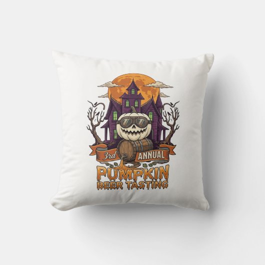 3e jaarlijkse Pumpkin Beer Tasting Halloween Spoke Kussen (Voorkant)