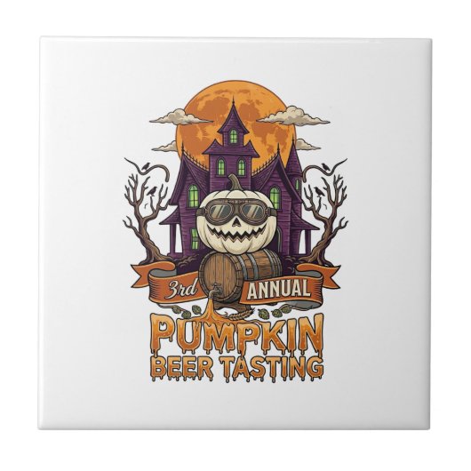 3e jaarlijkse Pumpkin Beer Tasting Halloween Spoke Tegeltje (Voorkant)