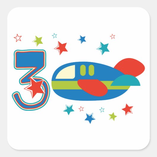 3e jaarvliegtuig vierkante sticker (Voorkant)