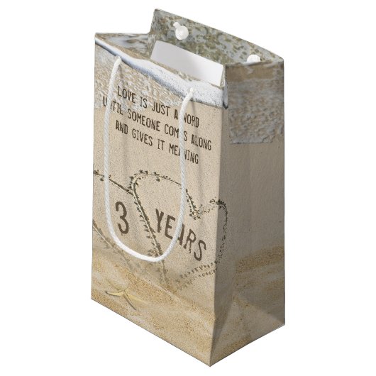 3e Jubileum Beach Hearts Klein Cadeauzakje (Voorkant Gekanteld)