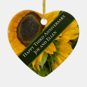 3e jubileum bewerkbare zonnebloem keramisch ornament