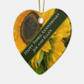 3e jubileum bewerkbare zonnebloem keramisch ornament (Links)