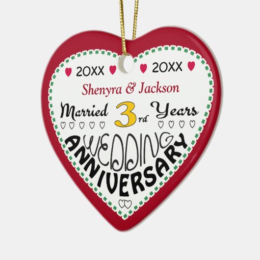 3e Jubileum Gift Hartvormige Kerst Keramisch Ornament (Links)