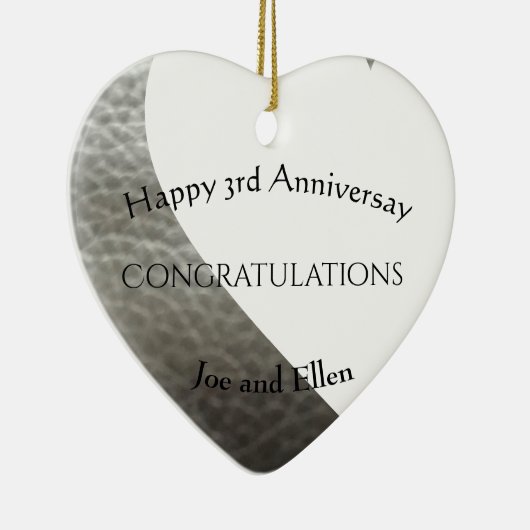 3e Jubileum, leder Jubileum hart Keramisch Ornament (Rechts)