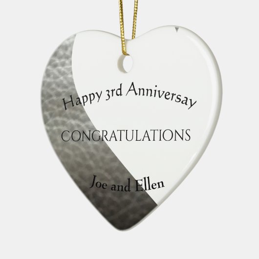 3e Jubileum, leder Jubileum hart Keramisch Ornament (Links)