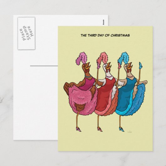 3e Kerstdag (Drie Franse kippen) Briefkaart (Voorkant / Achterkant)