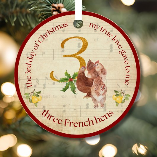 3e kerstdag Drie Franse kippen Ornament