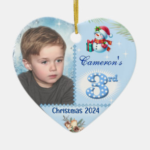 3e Kerstmis Gepersonaliseerde Boy's Photo Heart Gi Keramisch Ornament