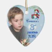 3e Kerstmis Gepersonaliseerde Boy's Photo Heart Gi Keramisch Ornament (Rechts)