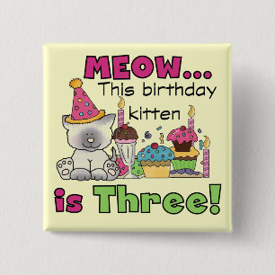 3e kitten verjaardag T-shirts en geschenken Vierkante Button 5,1 Cm