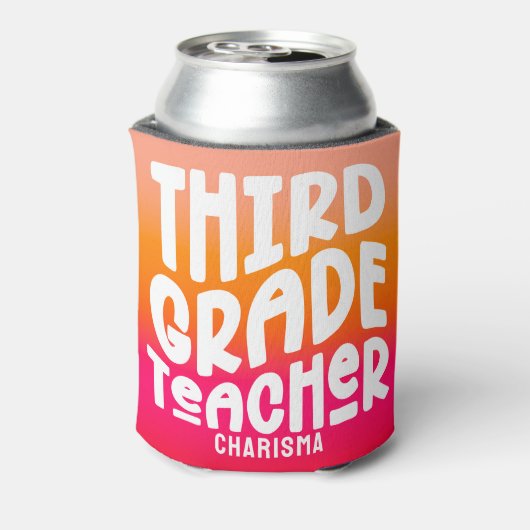 3e klas leraar Roze Gradiënt Aangepast Blikjeskoeler (Blikje Achterkant)