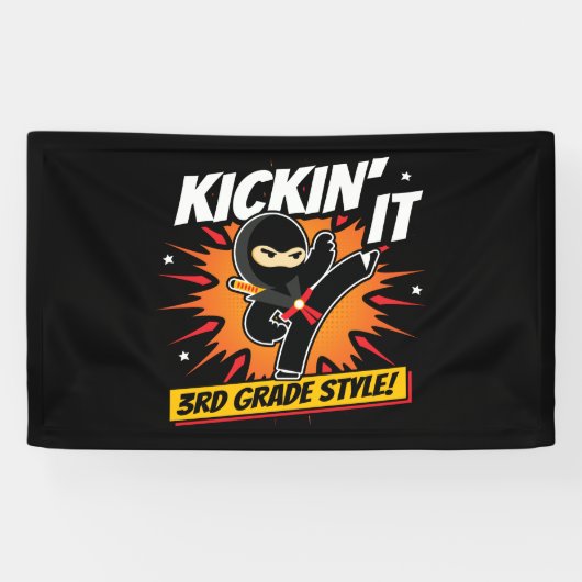 3e klas ninja trap eerste dag terug naar school spandoek (Horizontaal)