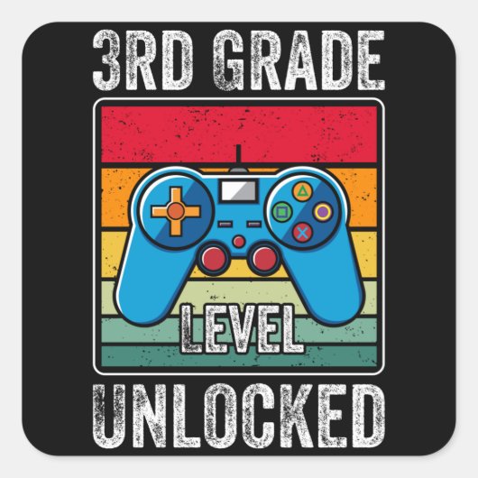 3e klas niveau ontgrendeld Kinder terug naar schoo Vierkante Sticker (Voorkant)
