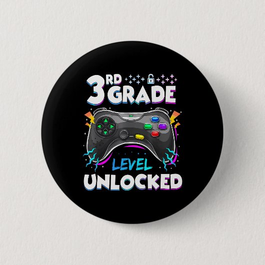 3e klas niveau ontgrendeld terug naar school eerst ronde button 5,7 cm (Voorkant)