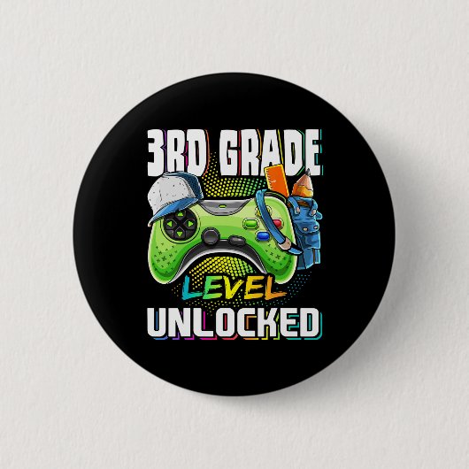 3e klas niveau ontgrendeld videospel terug naar sc ronde button 5,7 cm (Voorkant)