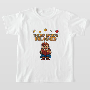3e klas ontgrendelde gamer pixel art lezen t-shirt