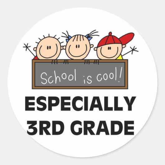 3e klas school is cool ronde sticker (Voorkant)