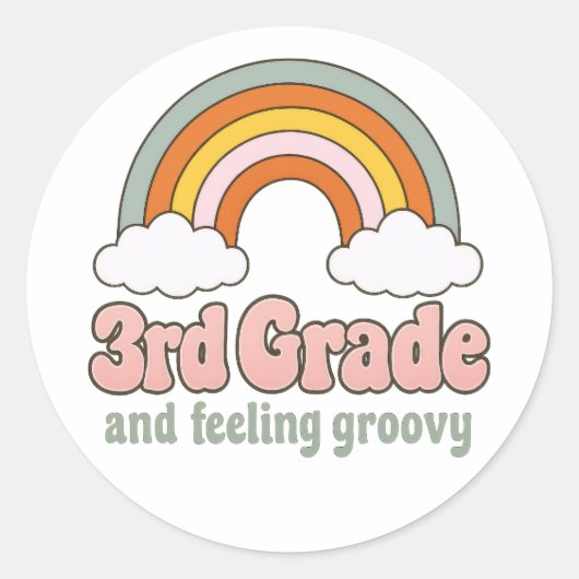 3e klas squad boho regenboog groovy retro ronde sticker (Voorkant)