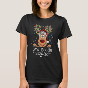 3e klas squad geruite rendier kerstman hoed leraar t-shirt