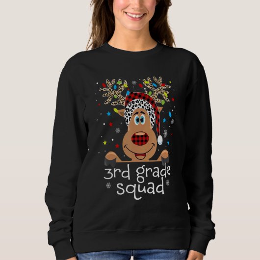 3e klas squad geruite rendier kerstman hoed leraar trui (Voorkant)