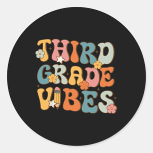 3e klas vibes terug naar school Retro derde klas T Ronde Sticker