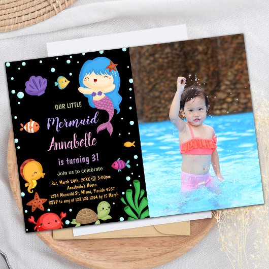 3e Kleine Blauwe Erfgenaam Zeemeermin Uitnodiginge Kaart