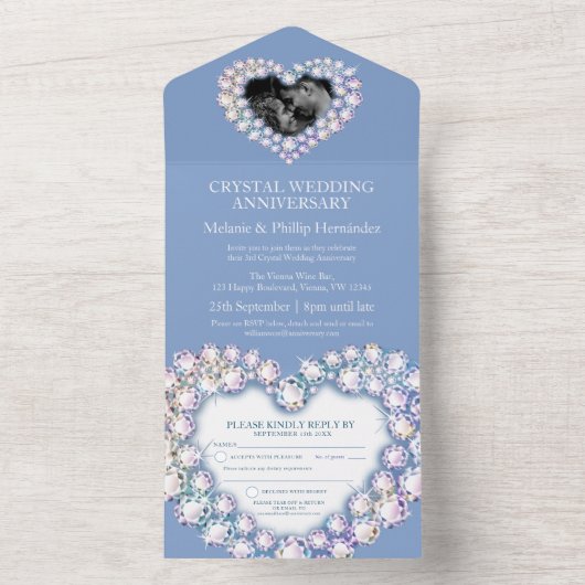 3e kristal bruiloft foto lichtblauw all in one uitnodiging (Binnen)