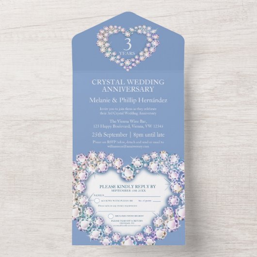 3e kristallen bruiloft lichtblauw all in one uitnodiging (Binnen)